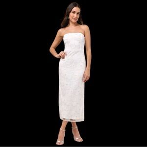 Lulus Loving Mentality White Tulle Beaded Strapless Midi Dress Bridal NWT